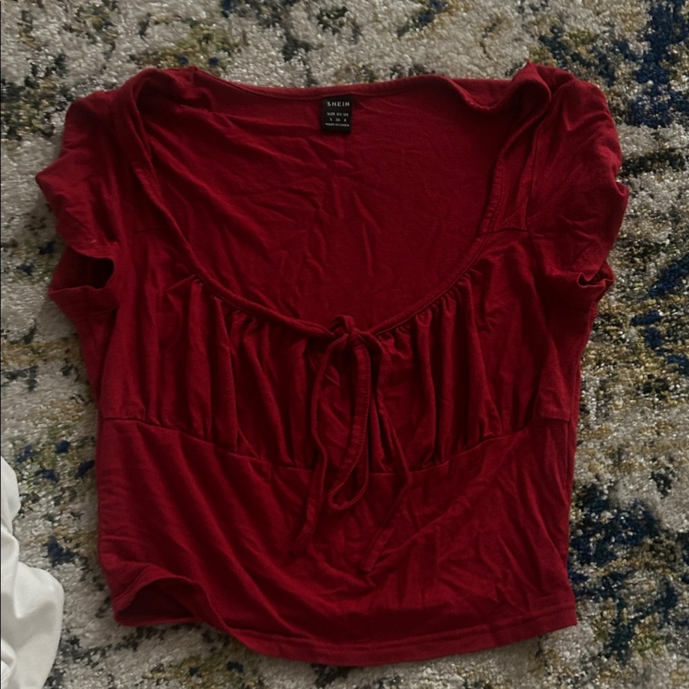 SHEIN Deep Red Ruched Blouse